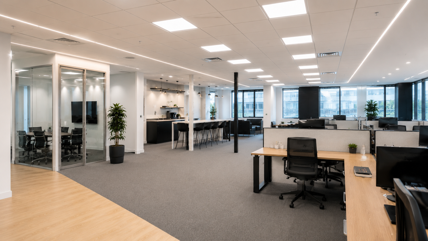Commercial Office Lighting Upgrade with JCE Lighting LED Panels and Linear Strip Lights