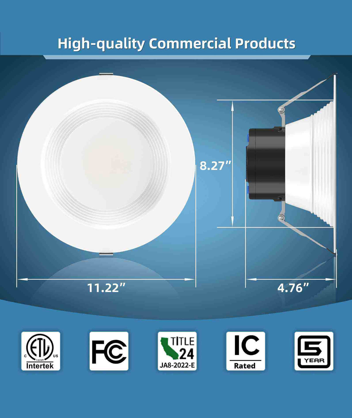 10 Inch Commercial LED Recessed Downlight – 20W/30W/40W, 5CCT, 120-347V