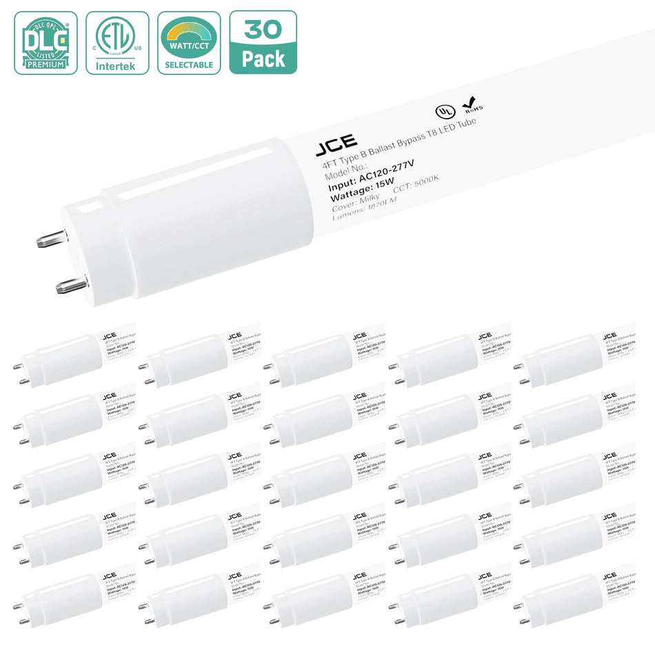 LED Glass Tube 120-277V 2100lm ETL, DLC, FCC | 15W 4FT (Milky)