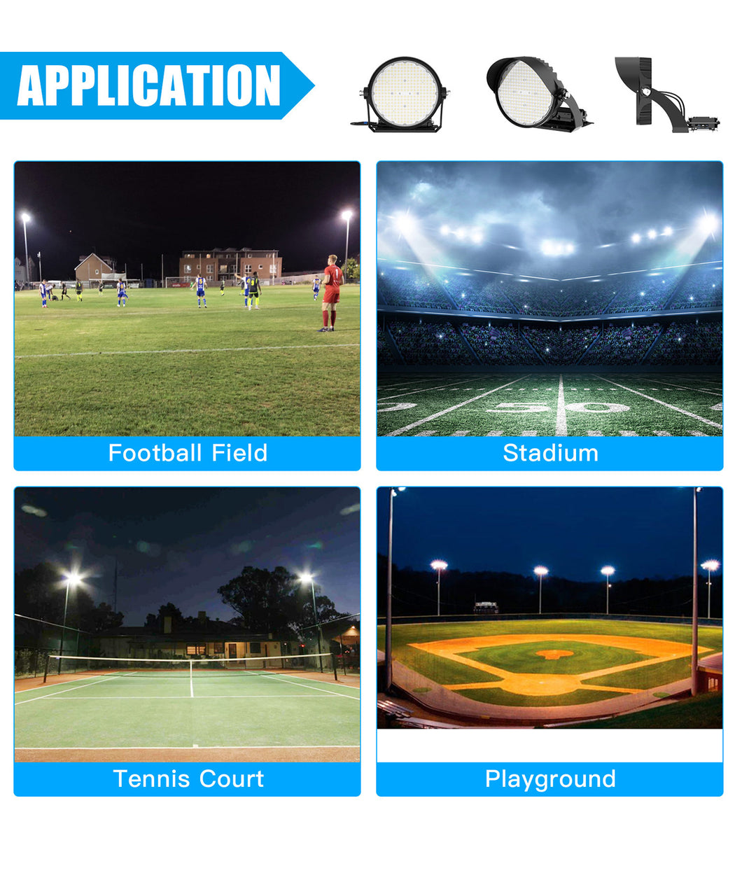 LED Sport Stadium area Light 600W/480W/360W Selectable, 100-277V AC, 60° Beam Angle, 0-10V Dimmable Outdoor