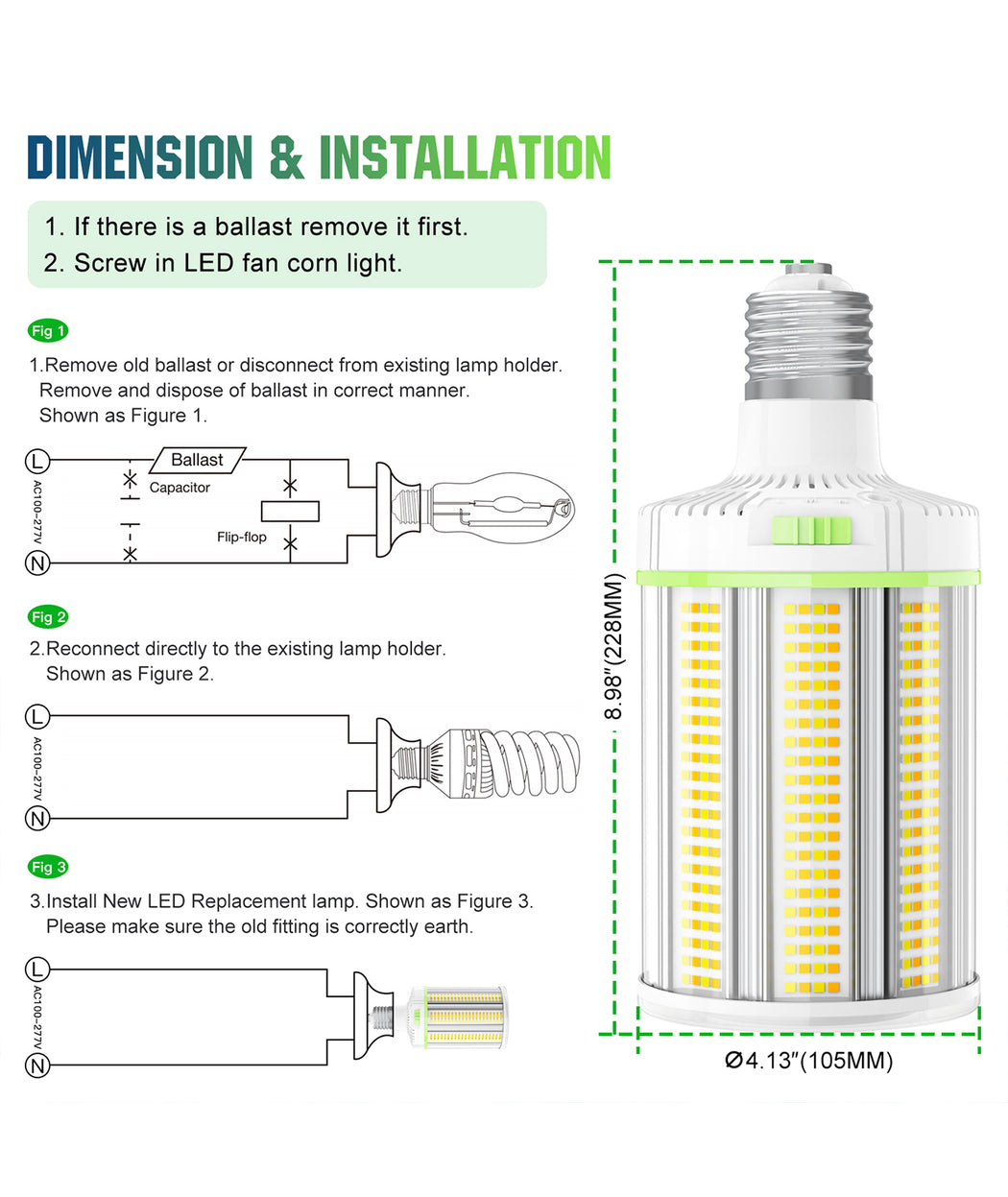 LED corn light bulb for commercial HID retrofit applications