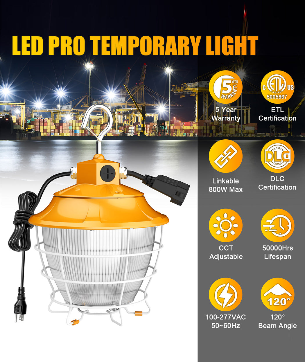 Commercial LED lighting fixture with selectable CCT, 100-277V for commercial lighting