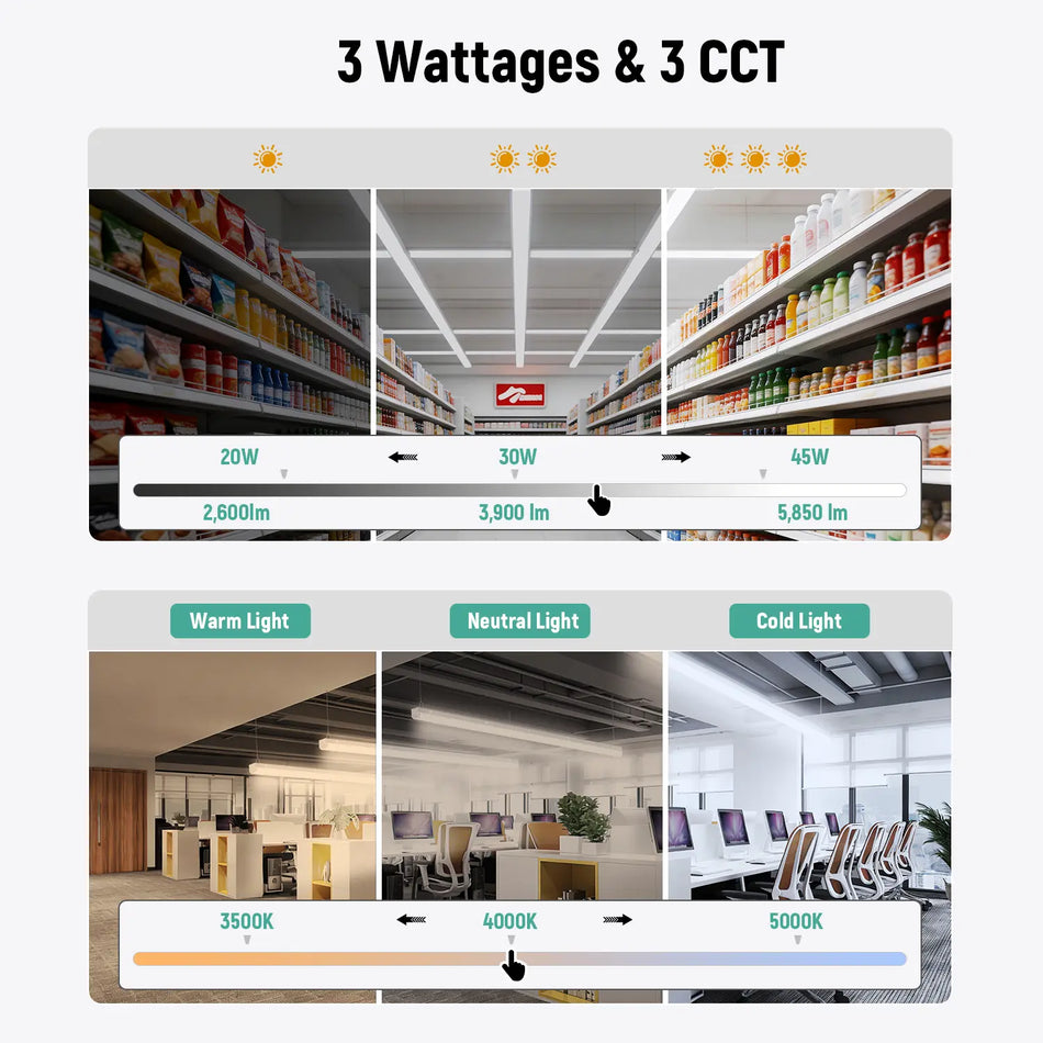 LED Linear Strip Light 5850LM Commercial Utility Fixture ETL DLC 120-277V | 45W 4FT Sensor Base