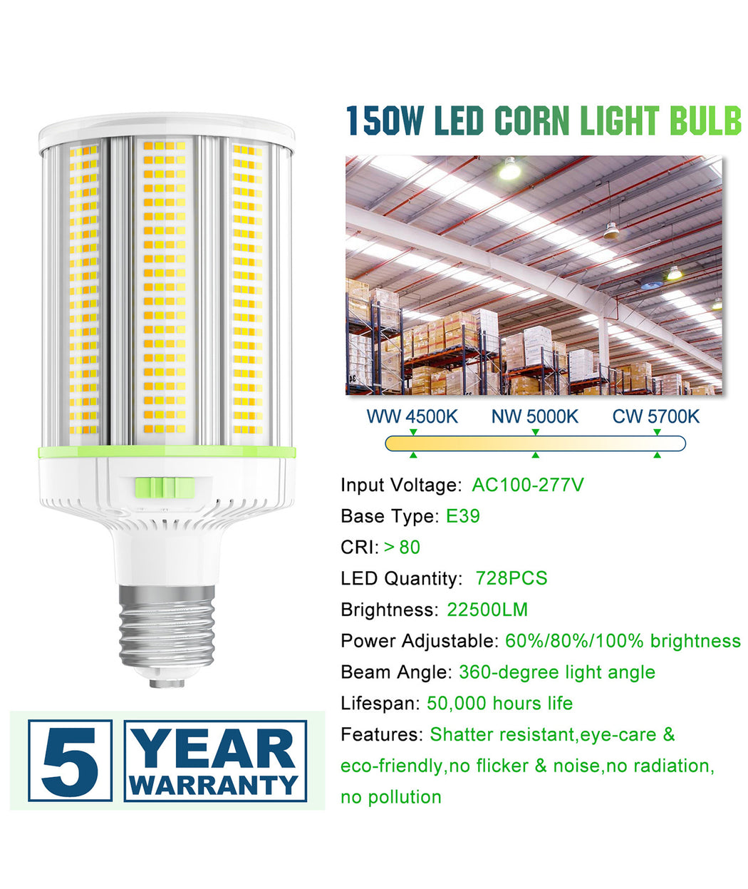 LED corn light bulb for commercial HID retrofit applications