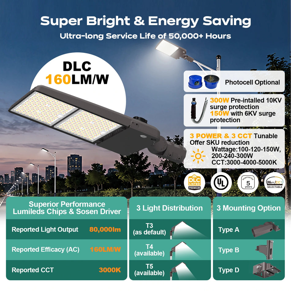 LED Shoebox Area Light 500W 80000 Lumens UL, DLC Premium  | 120-277V with Photocell Base