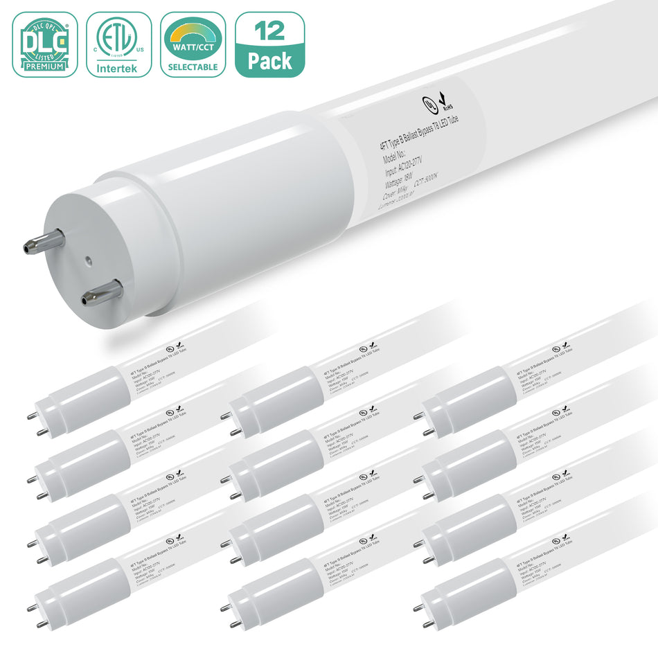 LED Glass Tube 120-277V 2100lm ETL, DLC, FCC | 15W 4FT (Milky)