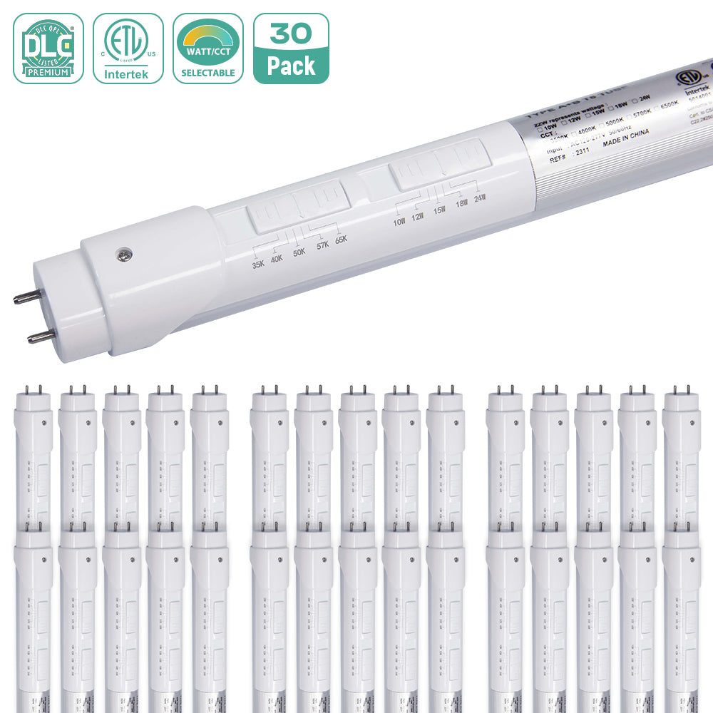 4FT T8 LED Tube Light Type B 10W12W15W18W24W Wattage & CCT Selectable 120-277V