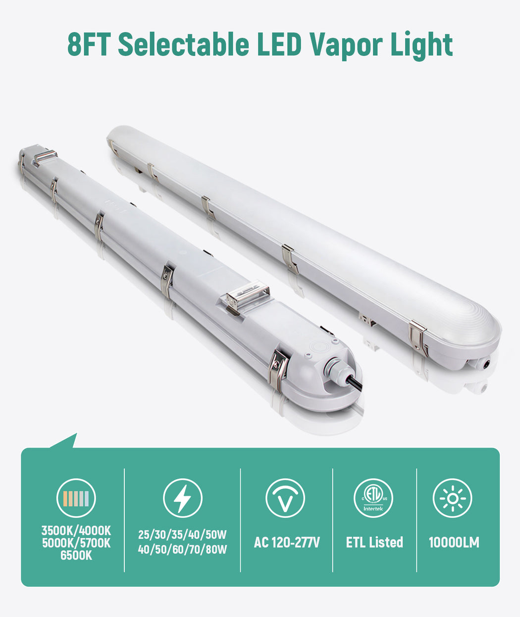LED Vapor Tight Light 8FT 120-277V 80W 10000 Lumens