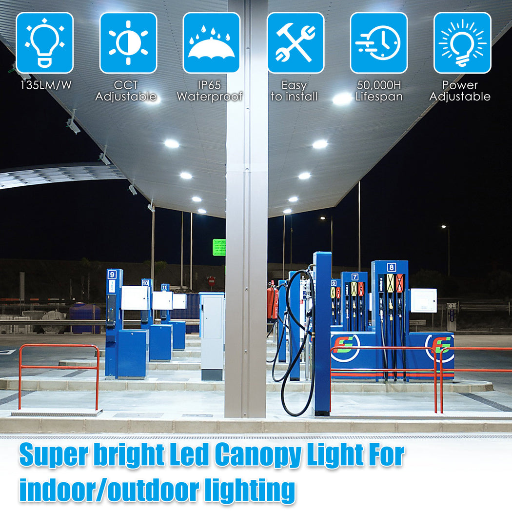 LED Canopy Light Tunable CCT, 4500K/5000K/5700K, 100-277VAC, Built-in Photocell