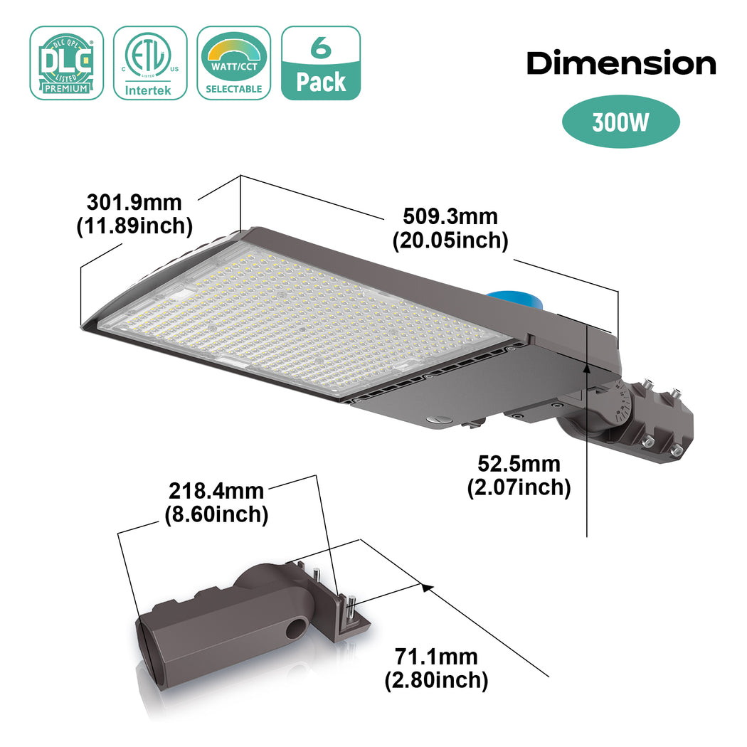 LED Shoebox Area Light 300W / 240W / 200W 51000 Lumens UL, DLC Premium  | 277-480V with Photocell Base