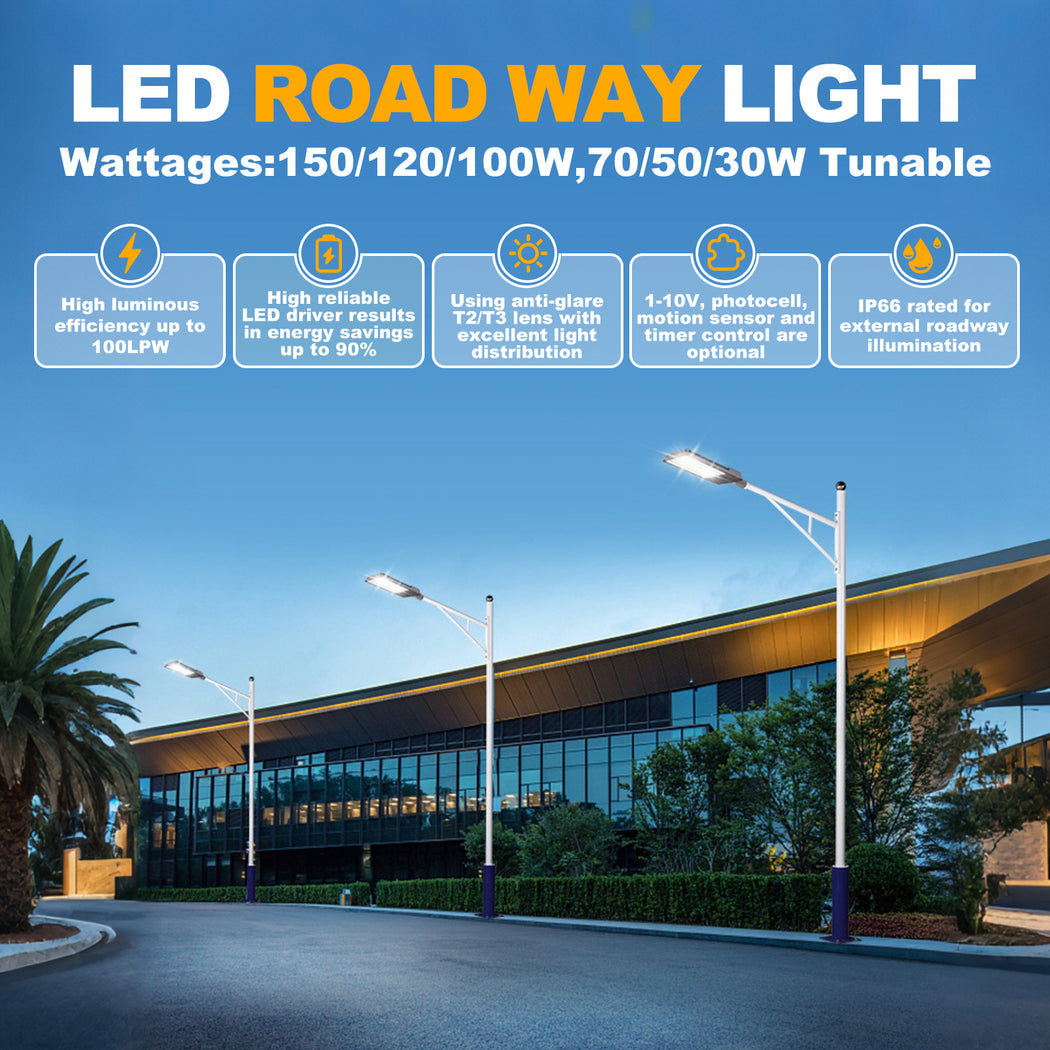 105W LED Street Light, 14200 Lumens, Selectable 4CCT，347-480VAC