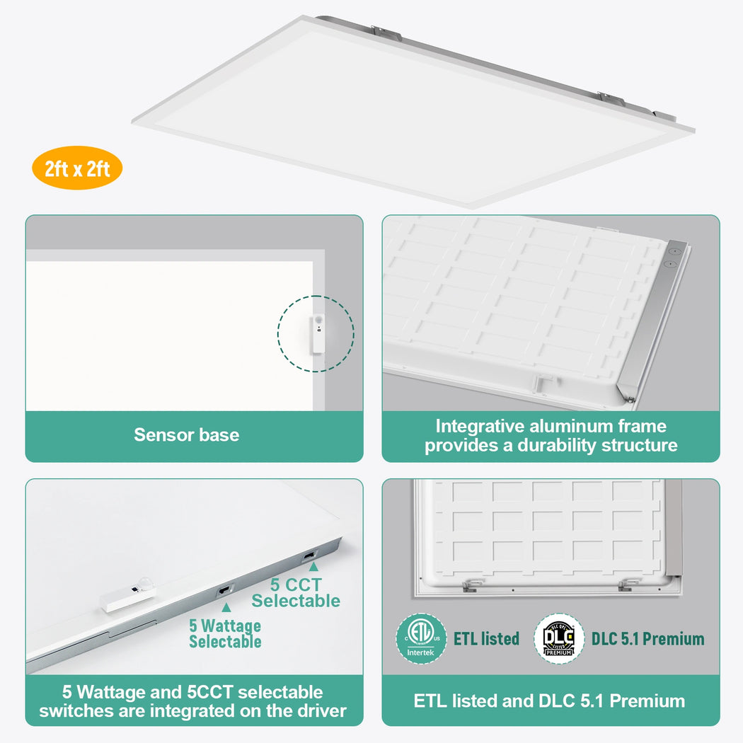 LED Backlit Panel Light 120-277V 40W 5000 Lumens ETL DLC Premium | 2x2FT Sensor Base