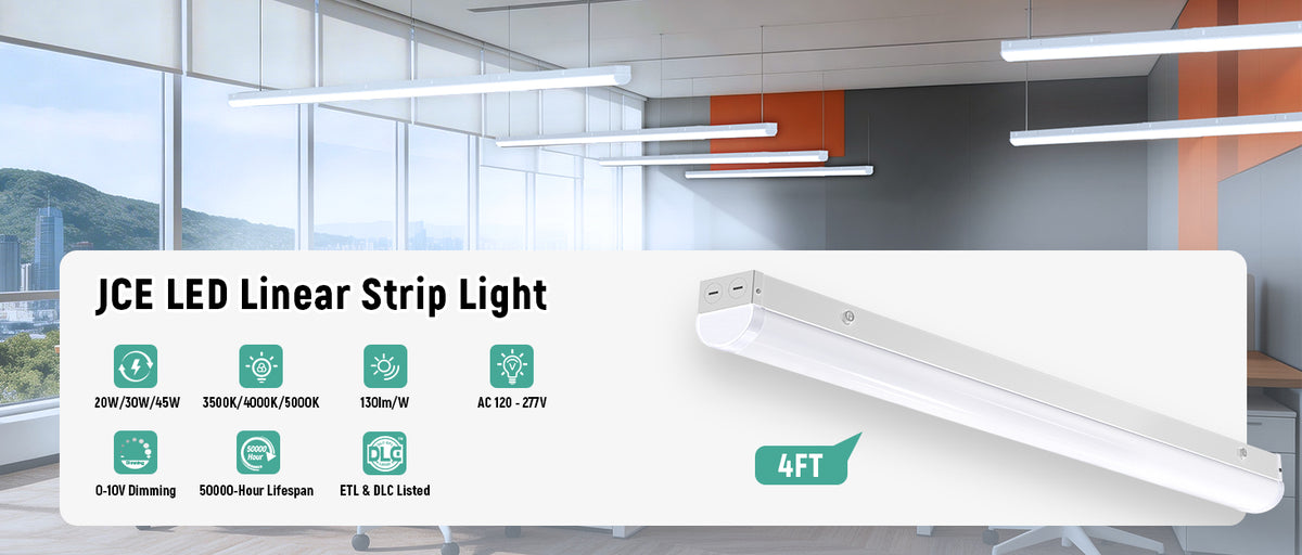 LED Linear Strip Light 5850LM Commercial Utility Fixture ETL DLC 120-277V | 45W 4FT Sensor Base