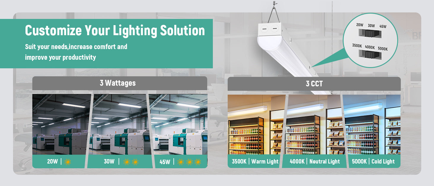 LED Linear Strip Light 5850LM Commercial Utility Fixture ETL DLC 120-277V | 45W 4FT Sensor Base