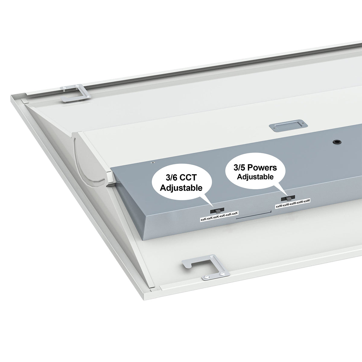 2x4 LED troffer light installed in commercial drop ceiling
