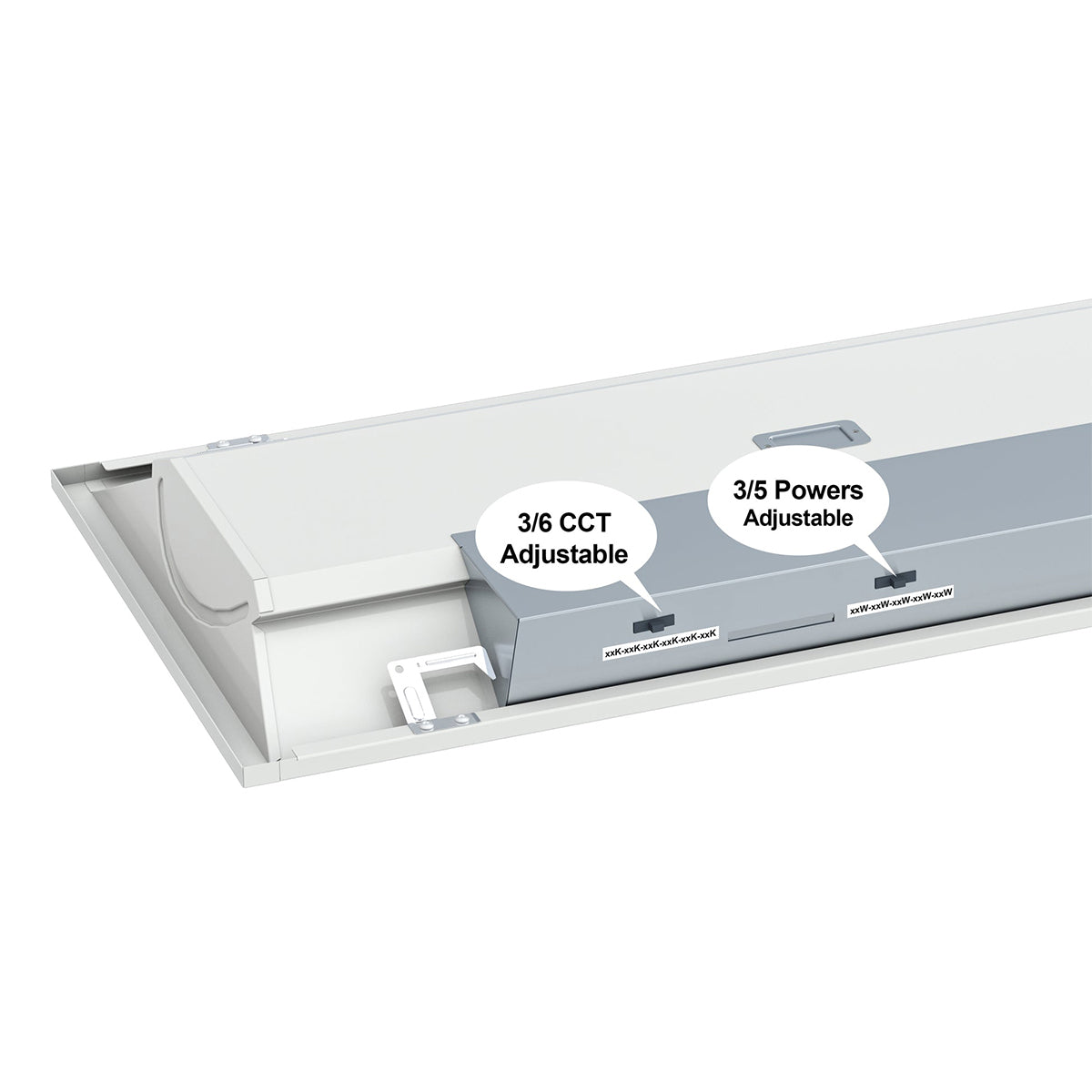 1x4 LED troffer light installed in commercial suspended ceiling
