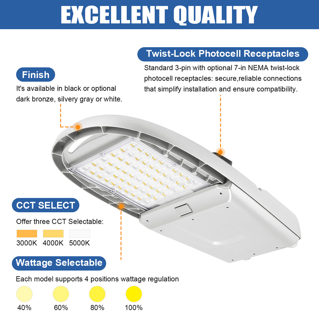 100W/150W Wattage & CCT Selectable LED Street Light with Photocell