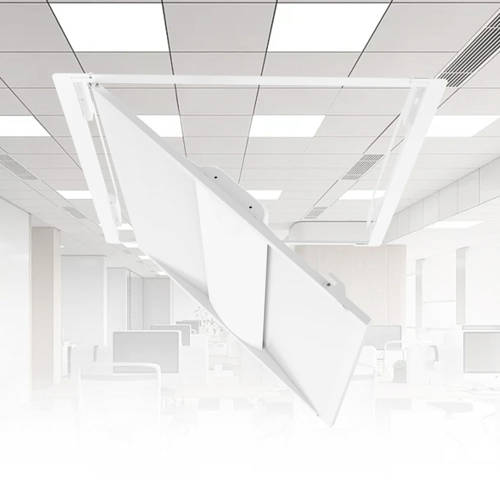 2x2 LED troffer retrofit kit installed in commercial ceiling