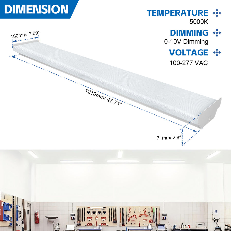 4FT LED wraparound light with selectable CCT for commercial ceiling lighting