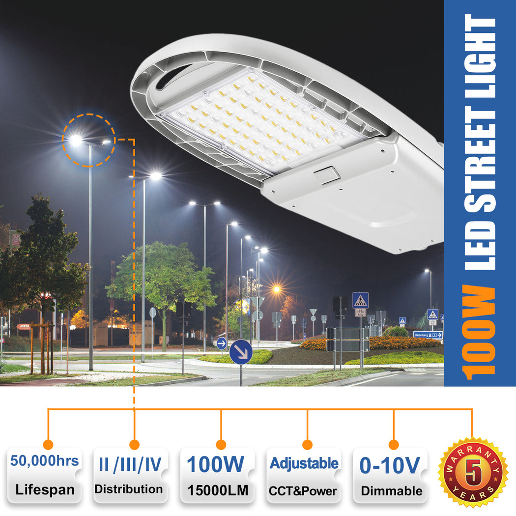 100W/150W Wattage & CCT Selectable LED Street Light with Photocell