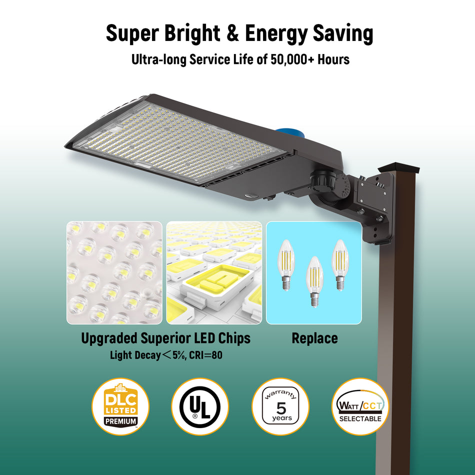 LED Shoebox Area Light 300W/240W/200W 51000 Lumens UL, DLC Premium | 120-277V
