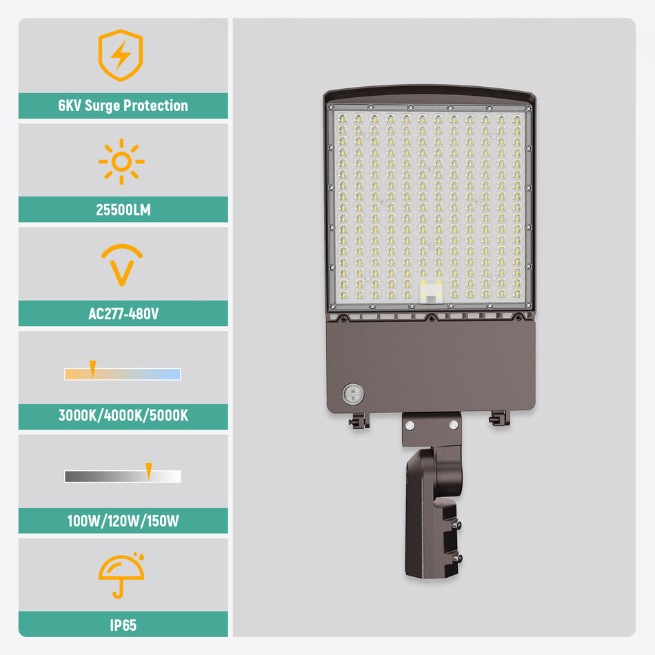 LED Shoebox Area Light 300W / 240W / 200W 51000 Lumens UL, DLC Premium | 120-277V with Photocell Base