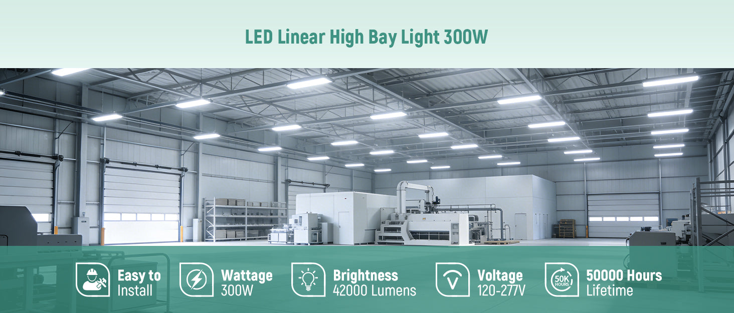 LED Linear High Bay Light 45000LM Commercial Warehouse Fixture UL DLC Sensor Ready | 300W