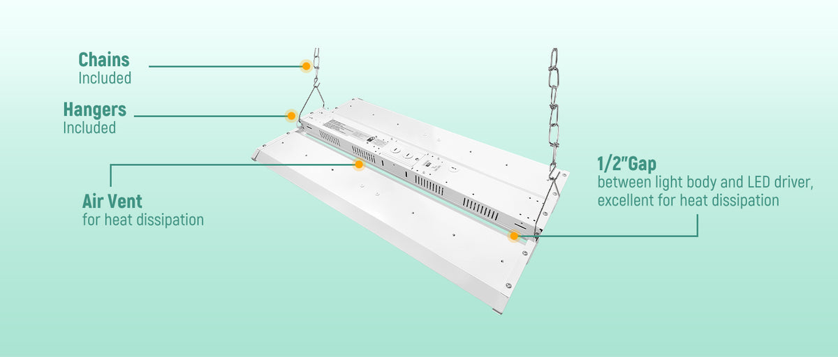 2FT LED Linear High Bay Light - 165W/150W/130W Selectable, 23,100 Lumens, 4000K/5000K | 165W