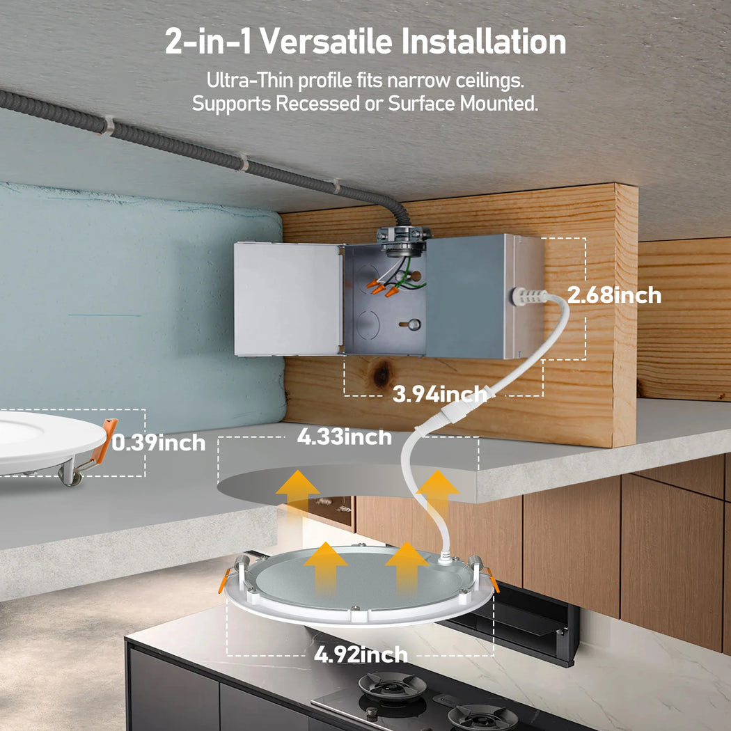 6 Inch 5CCT Slim LED Recessed Downlight 12W, IC Rated, Wet Location, Triac Dimmable – 24 Pack