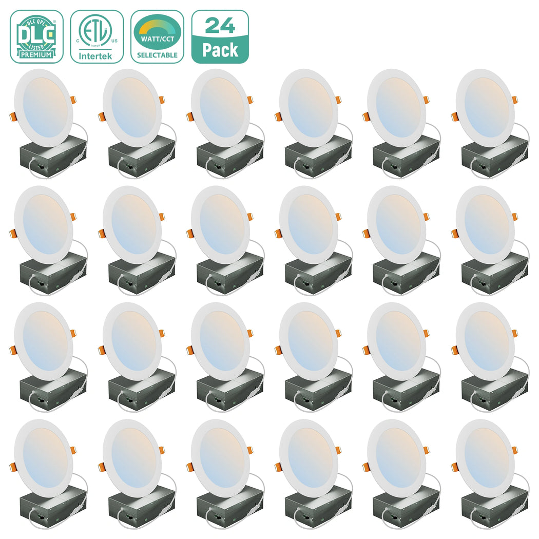 6 Inch 5CCT Slim LED Recessed Downlight 12W, IC Rated, Wet Location, Triac Dimmable – 24 Pack
