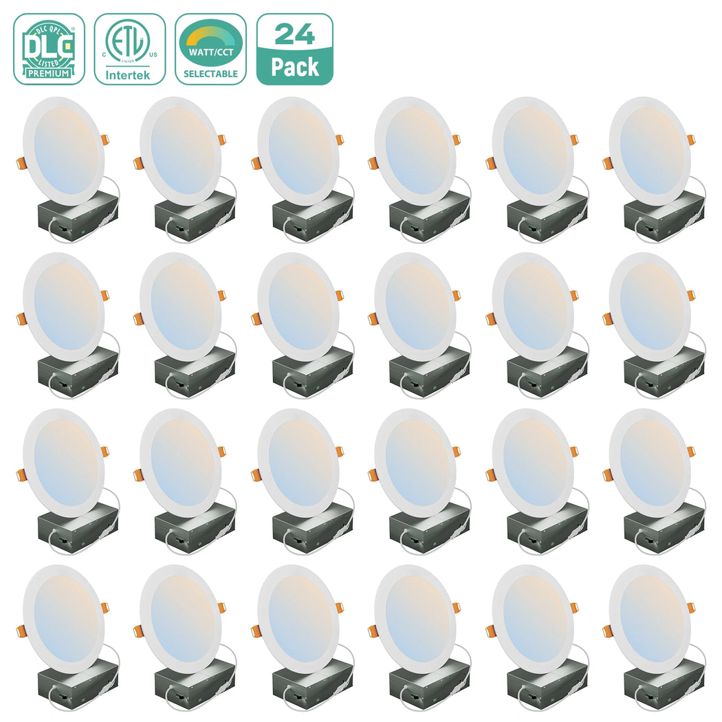 6 Inch 5CCT Slim LED Recessed Downlight 12W, IC Rated, Wet Location, Triac Dimmable – 24 Pack