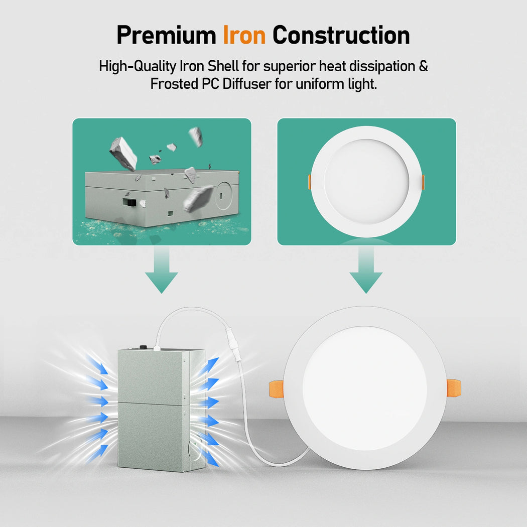 6 Inch 5CCT Slim LED Recessed Downlight 12W, IC Rated, Wet Location, Triac Dimmable – 24 Pack