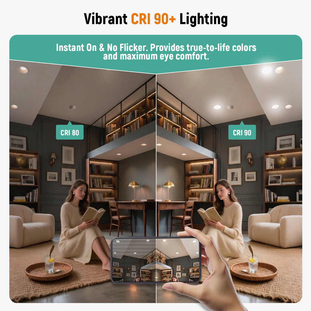 6 Inch 5CCT Slim LED Recessed Downlight 12W, IC Rated, Wet Location, Triac Dimmable – 24 Pack