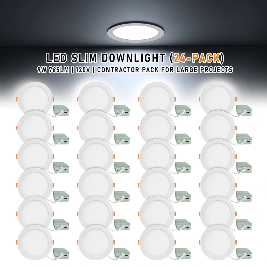 6 Inch 5CCT Slim LED Recessed Downlight 12W, IC Rated, Wet Location, Triac Dimmable – 24 Pack