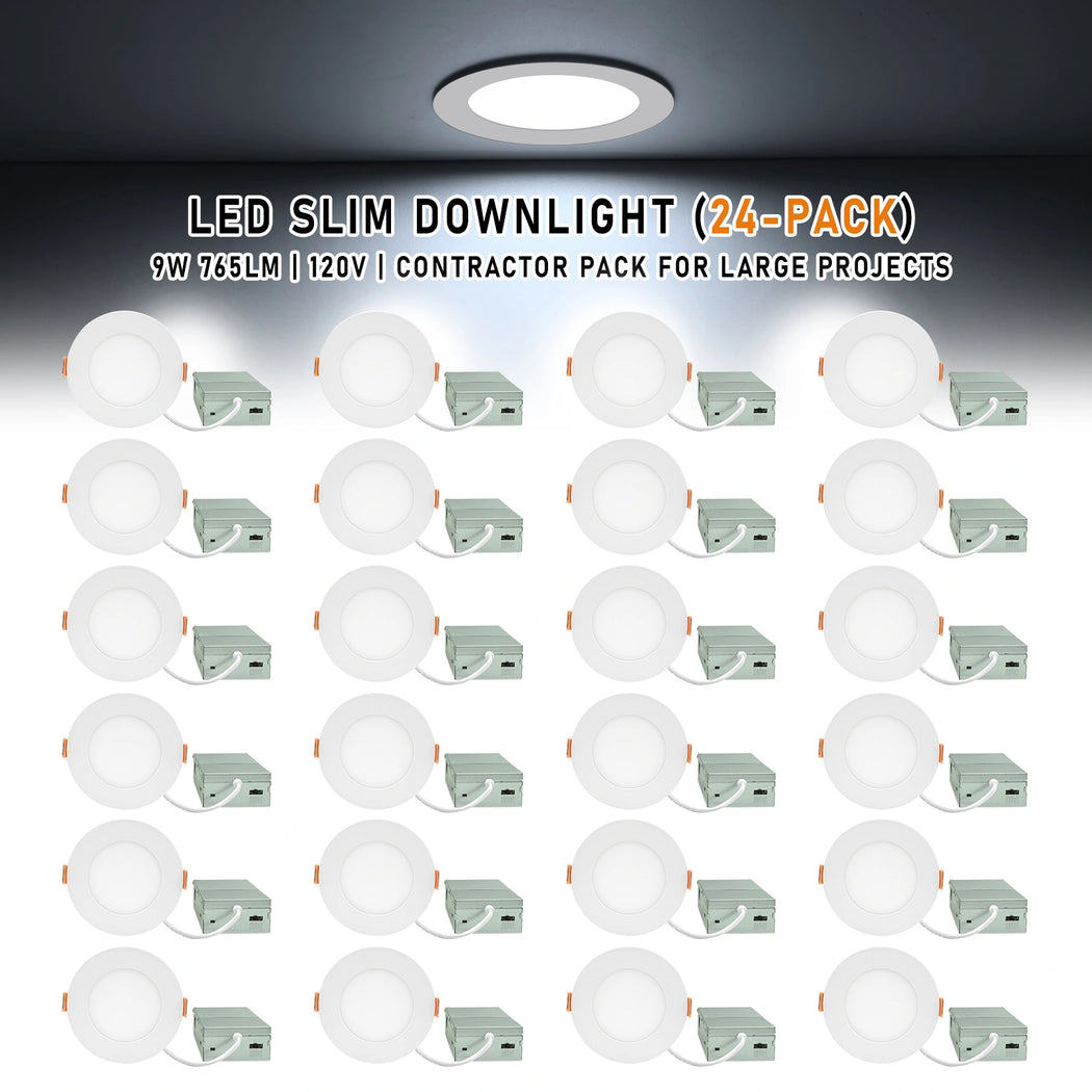 6 Inch 5CCT Slim LED Recessed Downlight 12W, IC Rated, Wet Location, Triac Dimmable – 24 Pack