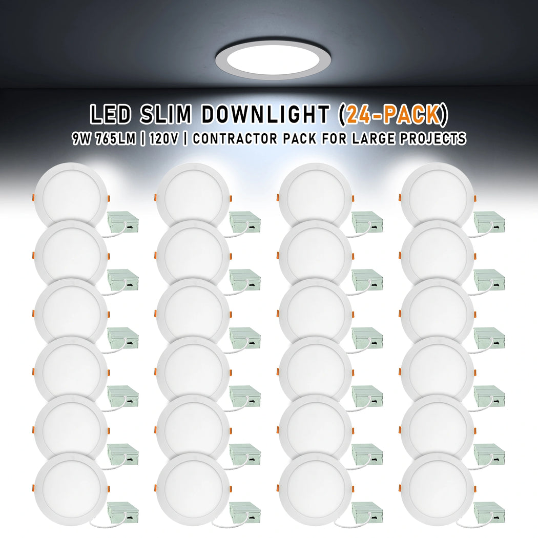 6 Inch 5CCT Slim LED Recessed Downlight 12W, IC Rated, Wet Location, Triac Dimmable – 24 Pack
