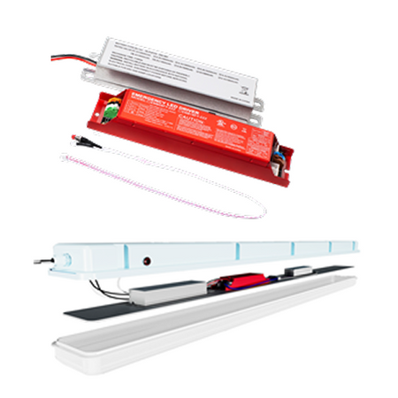EMB18FY-170 – emergency driver and separate battery with wiring and installation inside a linear LED fixture