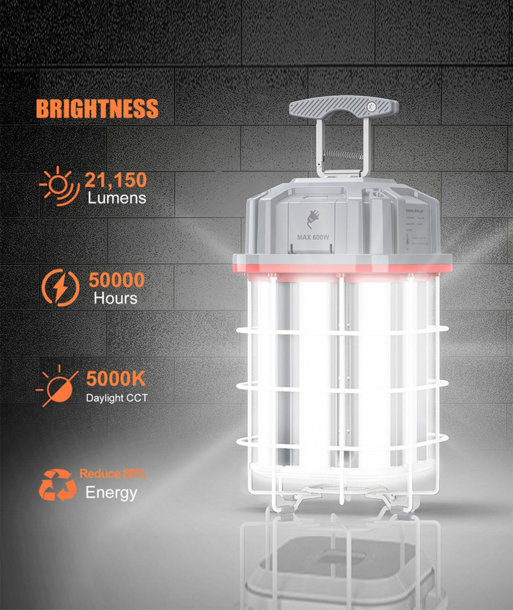 LED Square Work Light, 100W/150W, 100-277V Temporary Construction Hanging Light with US Plug