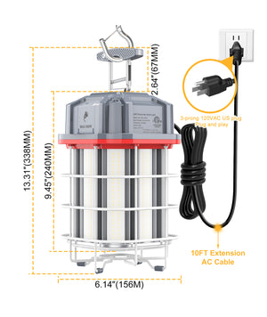 LED Square Work Light, 100W/150W, 100-277V Temporary Construction Hanging Light with US Plug