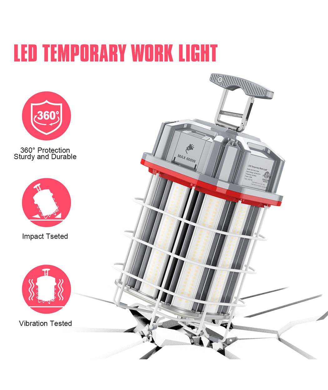 LED Square Work Light, 100W/150W, 100-277V Temporary Construction Hanging Light with US Plug
