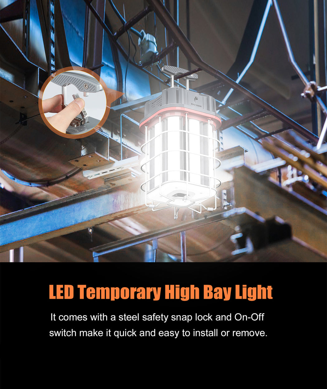 LED Square Work Light, 100W/150W, 100-277V Temporary Construction Hanging Light with US Plug