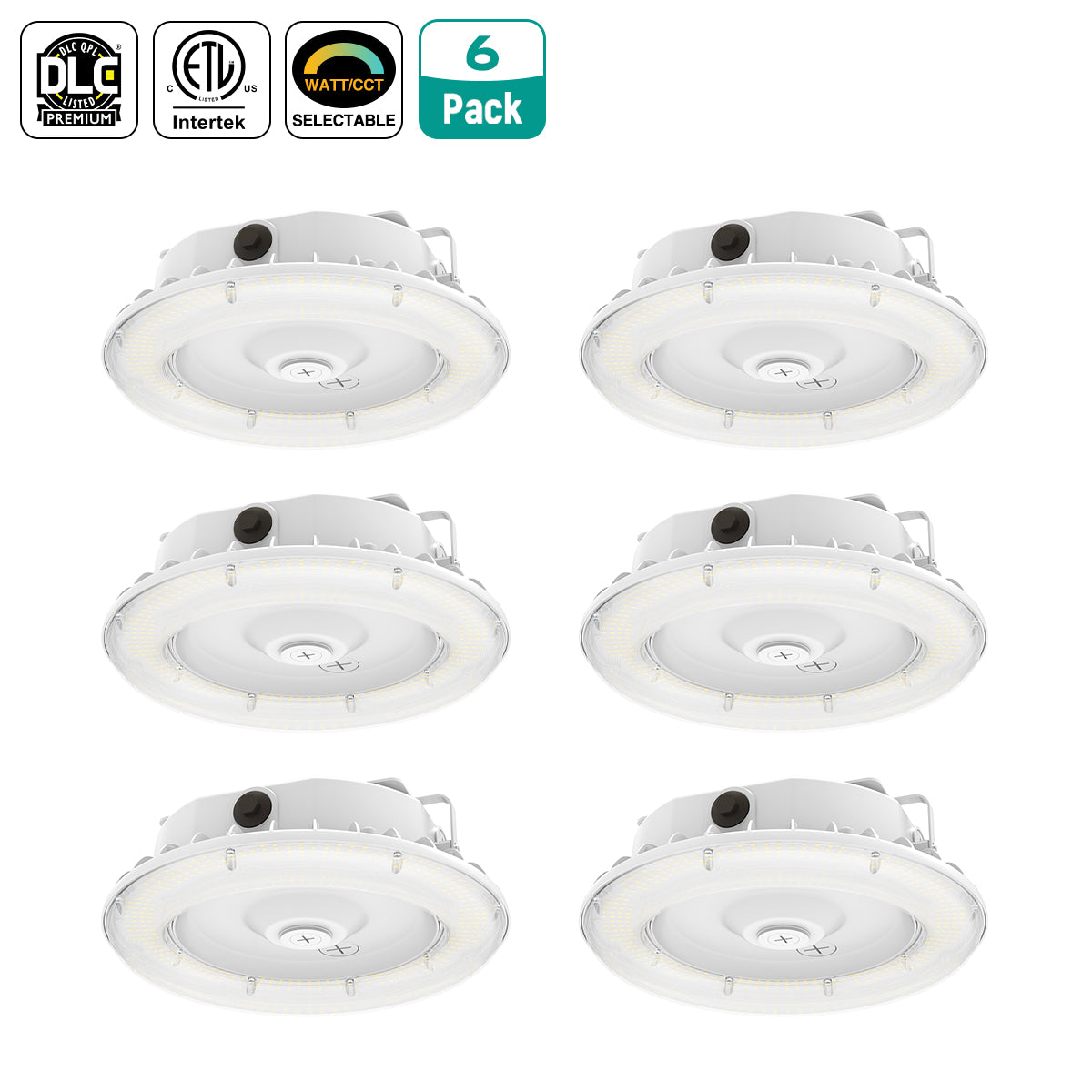 LED Round Canopy Light Tunable CCT, 4500K/5000K/5700K, 100-277VAC, Dusk-to-Dawn Photocell