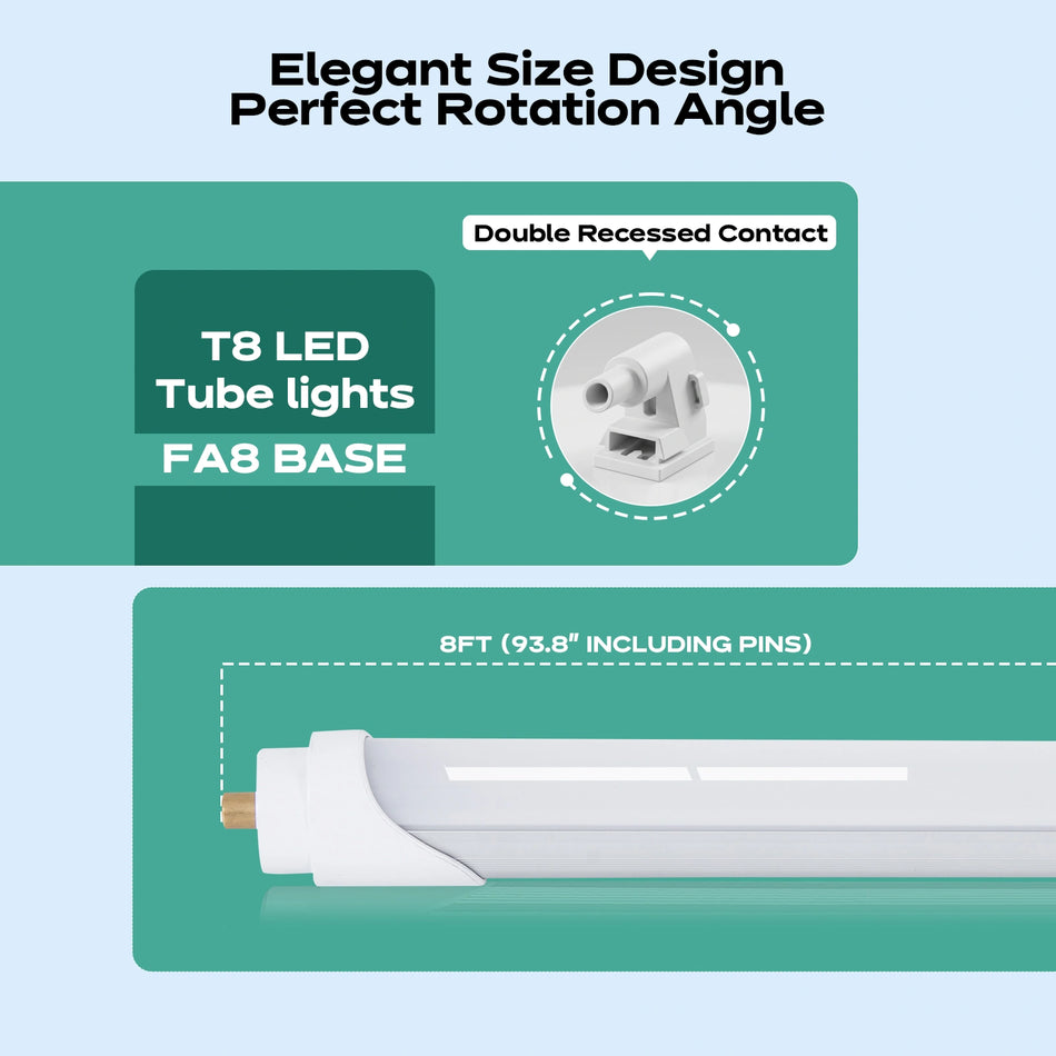 8FT LED Tube Light 120-277V 40W 5000 Lumens ETL DLC | FA8 5000K