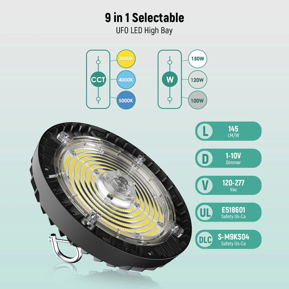 LED UFO High Bay Light 100W/120W/150W Selectable ETL DLC | 120-277V