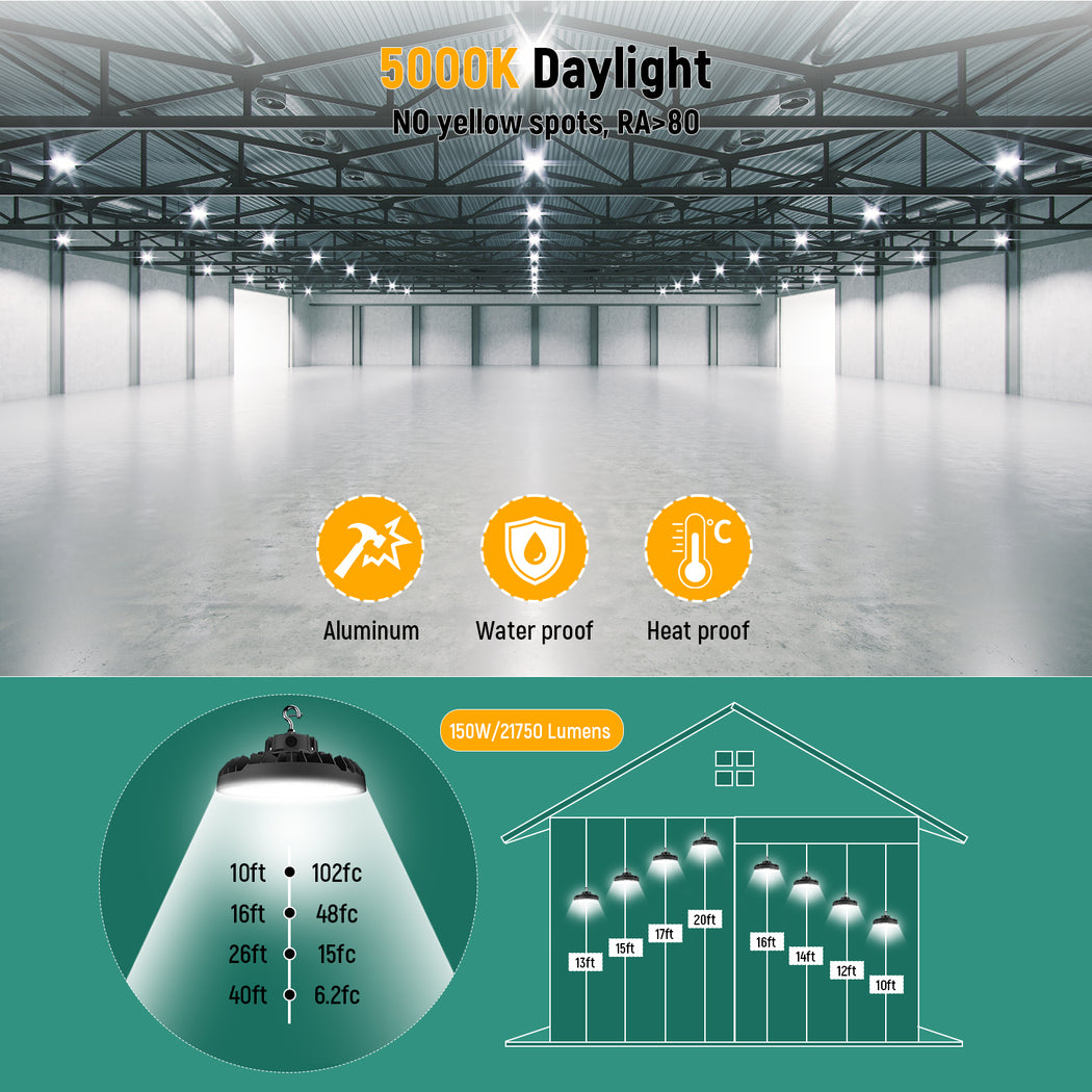 LED UFO High Bay Light 150W/200W/240W Wattage & CCT Selectable 120-277V