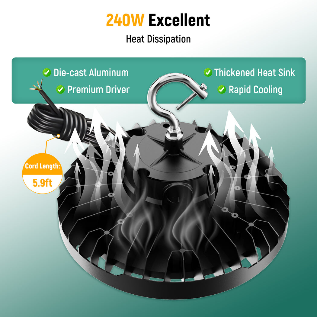 LED UFO High Bay Light 150W/200W/240W Wattage & CCT Selectable 120-277V