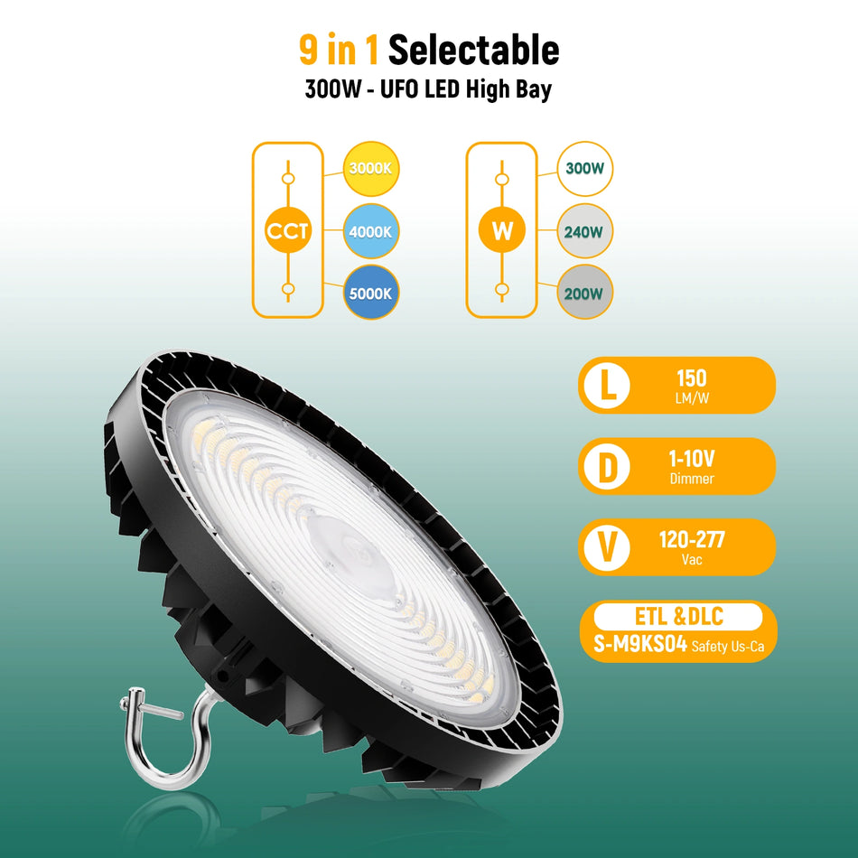 LED UFO High Bay Light 200W/240W/300W Wattage & 3CCT Selectable 42,000LM | 120-277V