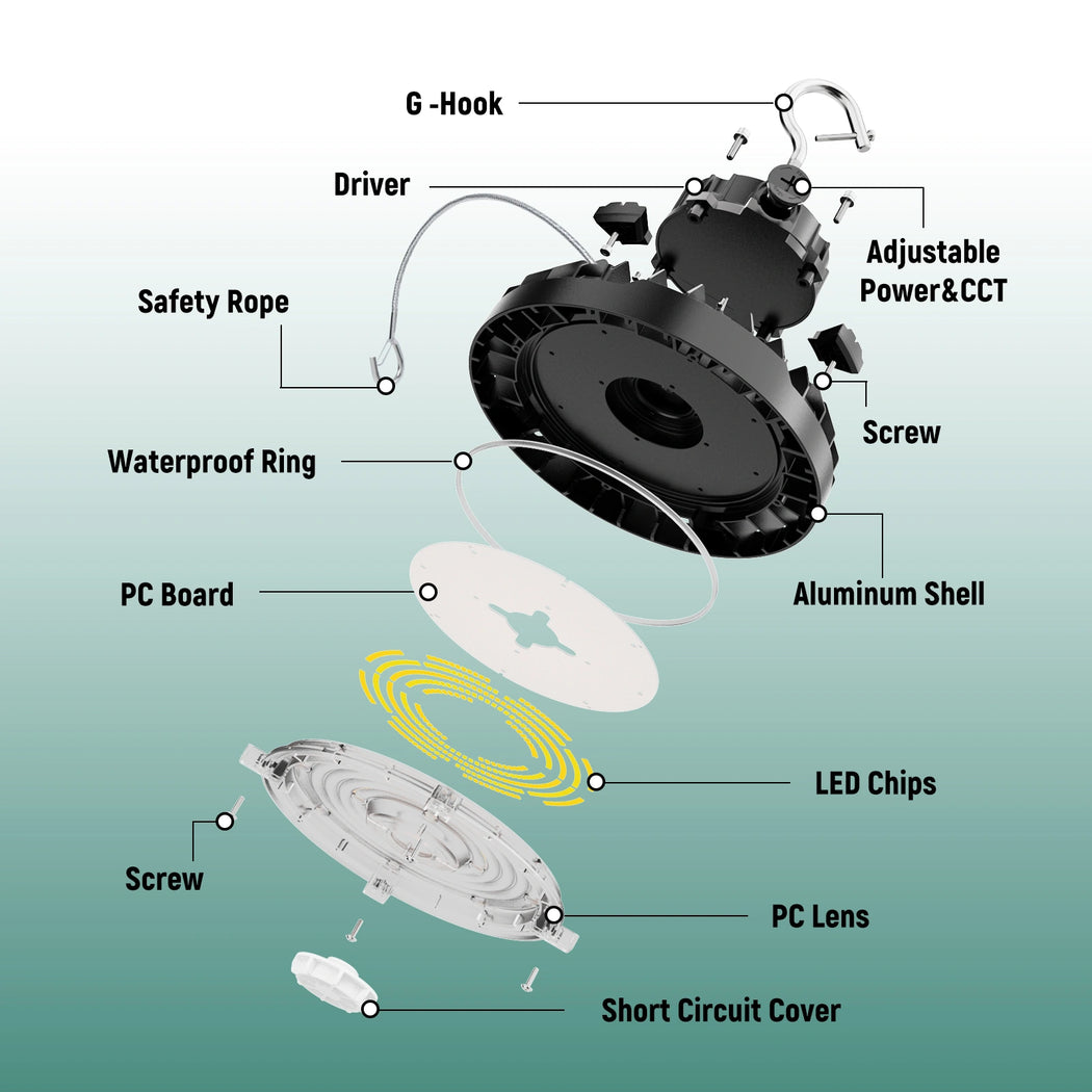 LED UFO High Bay Light 150W/200W/240W Wattage & CCT Selectable 120-277V