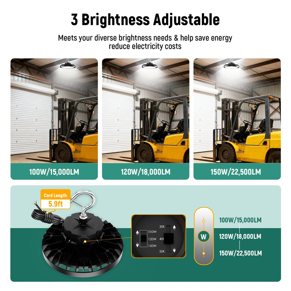LED UFO High Bay Light 100W/120W/150W Selectable ETL DLC | 120-277V