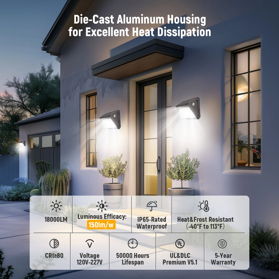 Semi-Cutoff LED Wall Pack Light 60W-120W Selectable DLC Premium | WP09